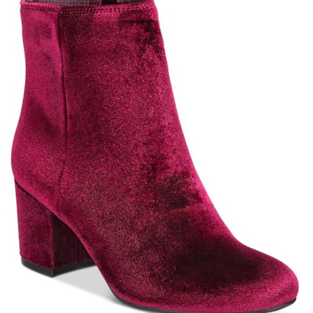 Red Wine Velvet Ankle Block-Heel Booties